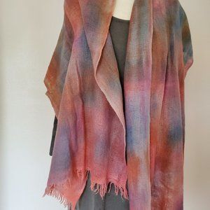 Ralph L purple Wool Wrap large Scarf‎ brown blue gray beige red orange tie dyed